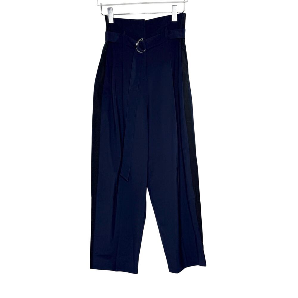 La Ligne Belted Trousers with Stripe 10 NEW Navy Black Striped Ultra High Waist